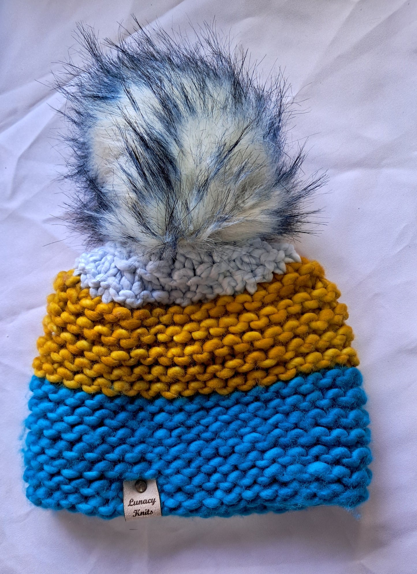 Blue and Gold Pom-Pom Hat