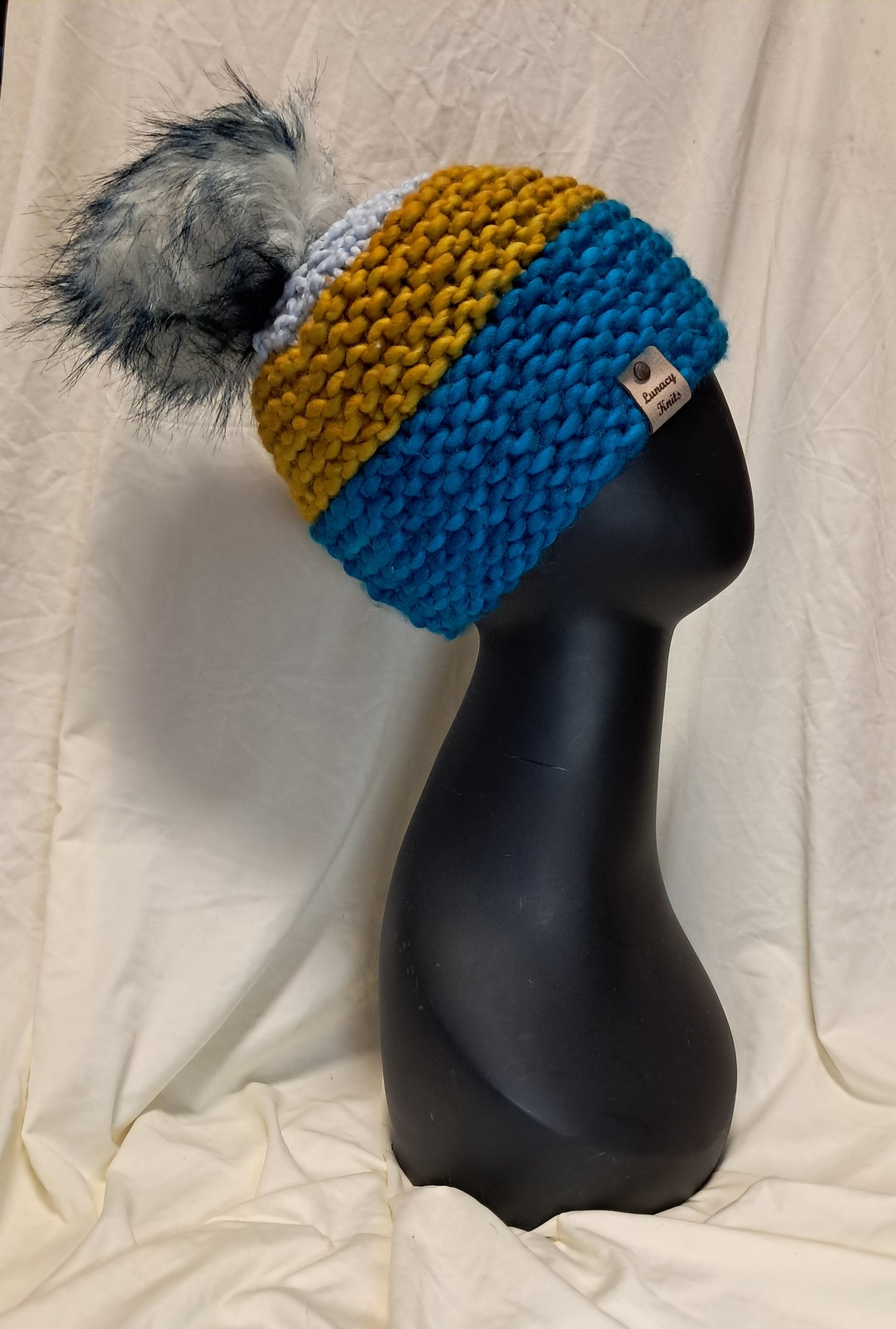 Blue and Gold Pom-Pom Hat