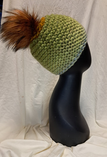 Green and Gold Pom-Pom Hat