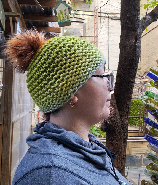 Green and Gold Pom-Pom Hat