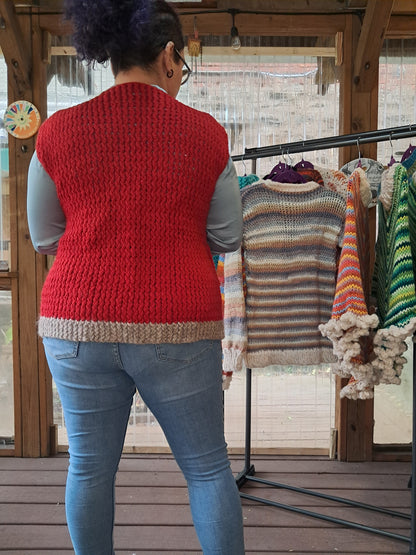 Red Sleeveless Cardigan