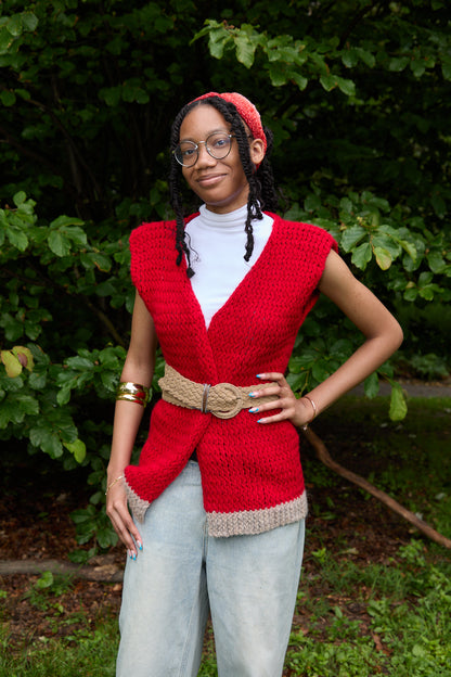 Red Sleeveless Cardigan