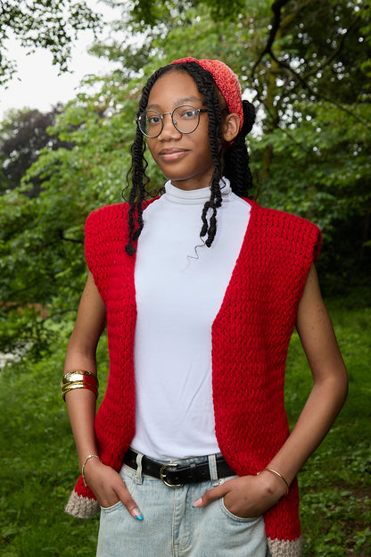 Red Sleeveless Cardigan