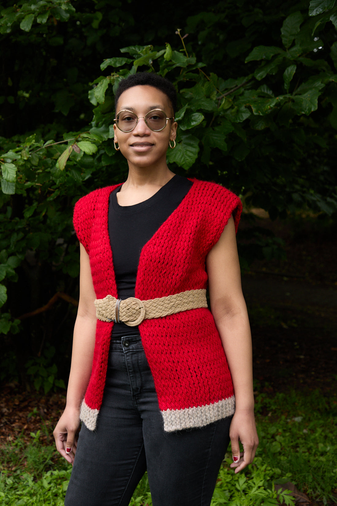 Red Sleeveless Cardigan