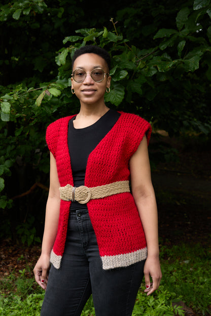 Red Sleeveless Cardigan