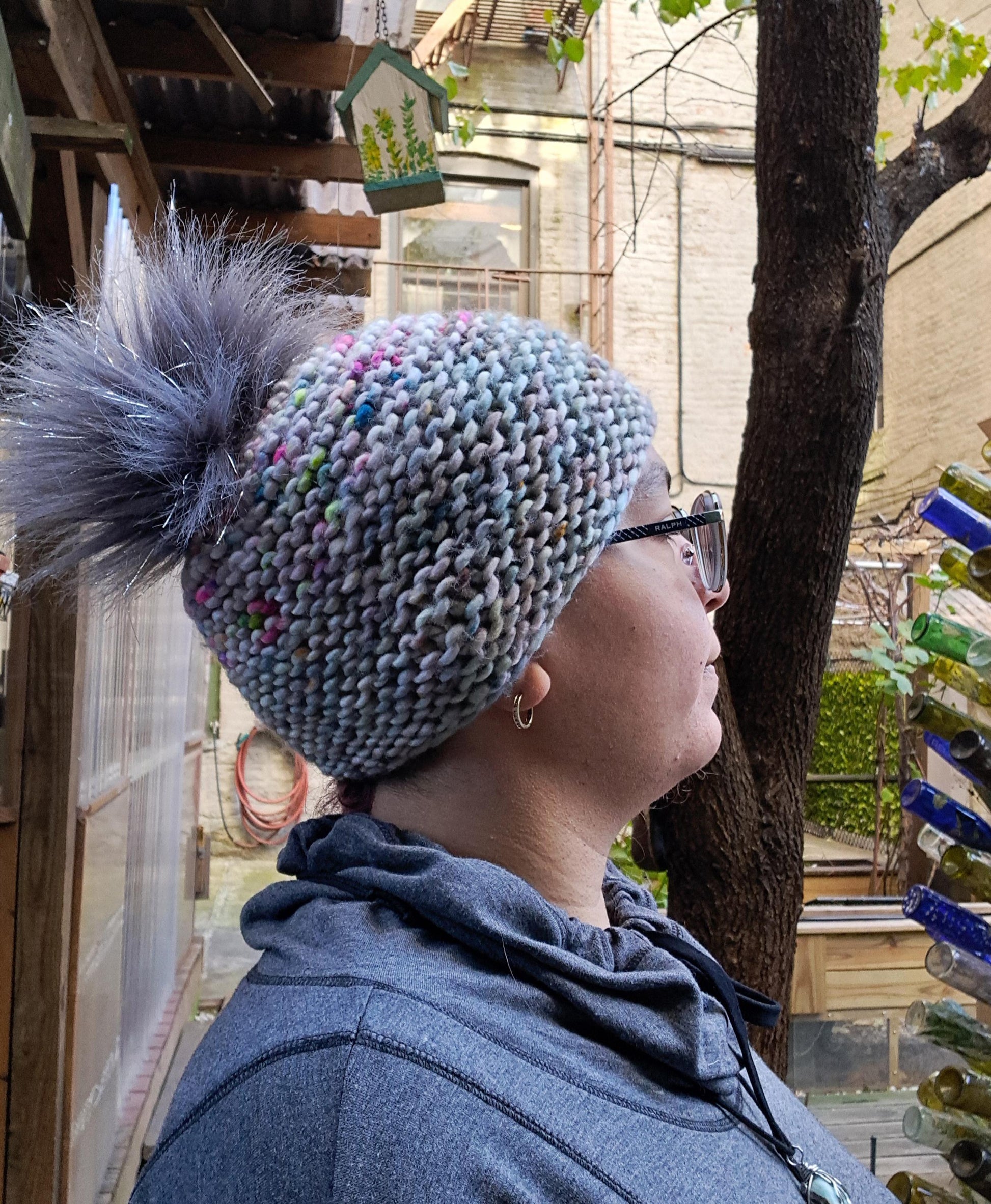Silver speckled Pom-pom hat