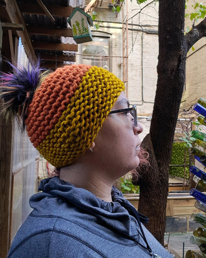 Orange and gold Pompom Hat