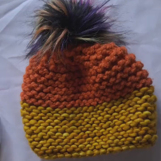 Orange and gold Pompom Hat