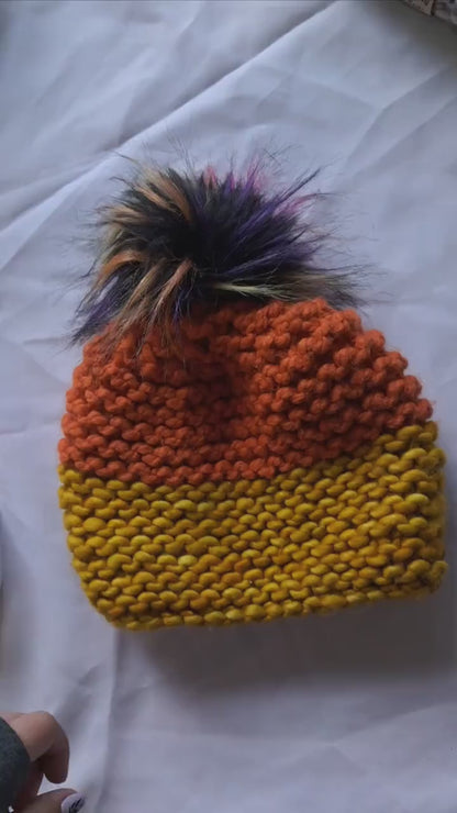 Orange and gold Pompom Hat