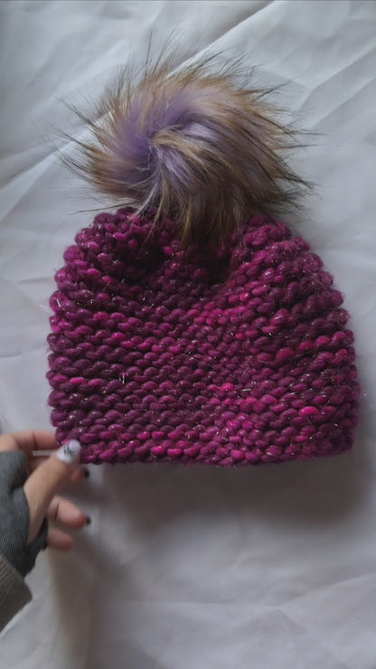 Sparkle Purple Pom-Pom Hat