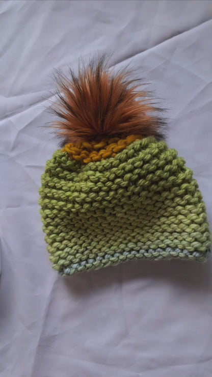 Green and Gold Pom-Pom Hat